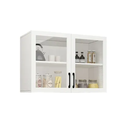 Kitchen Floating White Wood Glass Enclosed Display Cabinet Image - 10