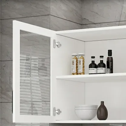 Kitchen Floating White Wood Glass Enclosed Display Cabinet Image - 8