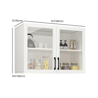 Kitchen Floating White Wood Glass Enclosed Display Cabinet Image - 12