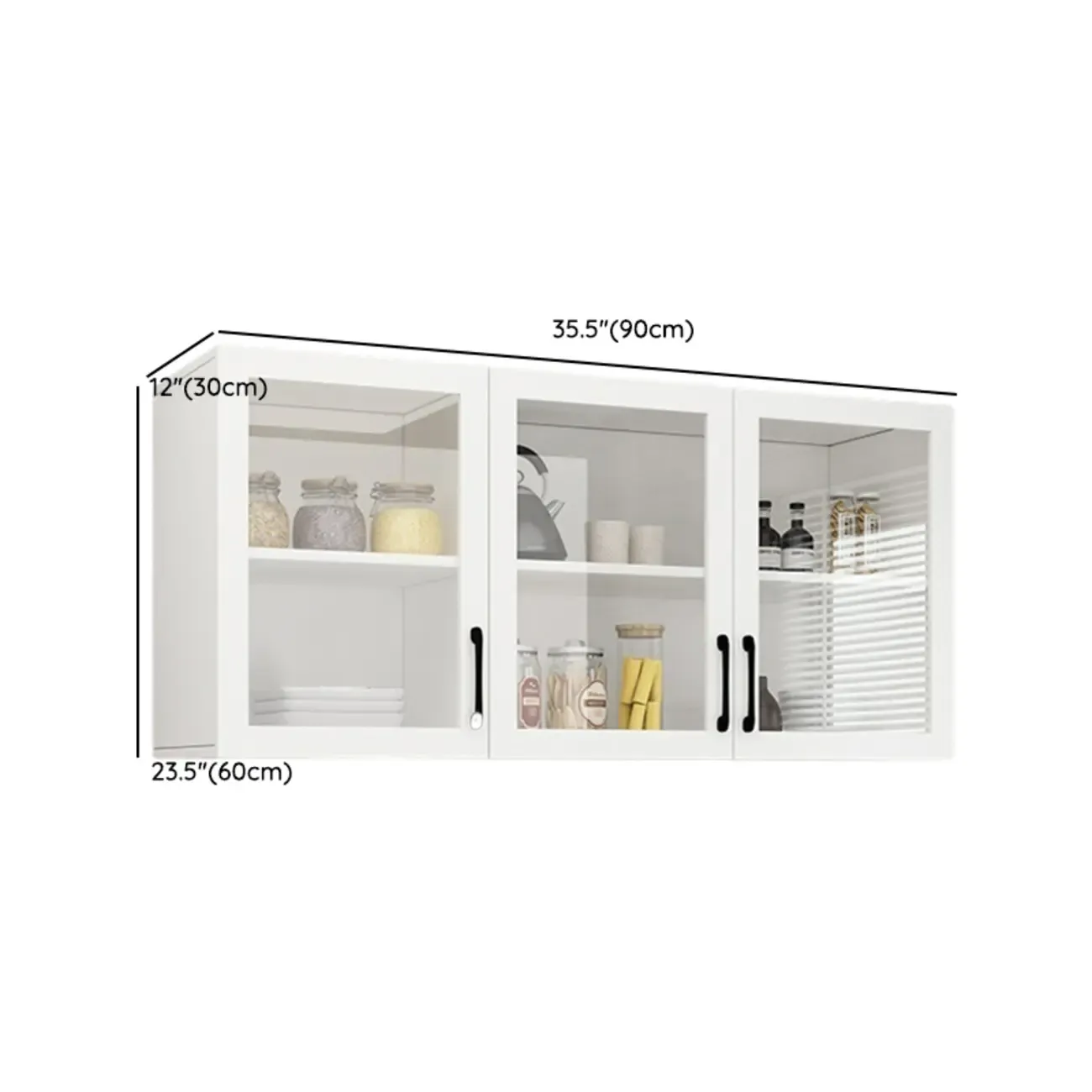 Kitchen Floating White Wood Glass Enclosed Display Cabinet Image - 14