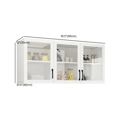 Kitchen Floating White Wood Glass Enclosed Display Cabinet Image - 14