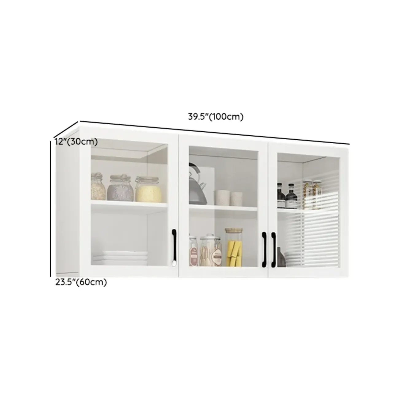 Kitchen Floating White Wood Glass Enclosed Display Cabinet Image - 17