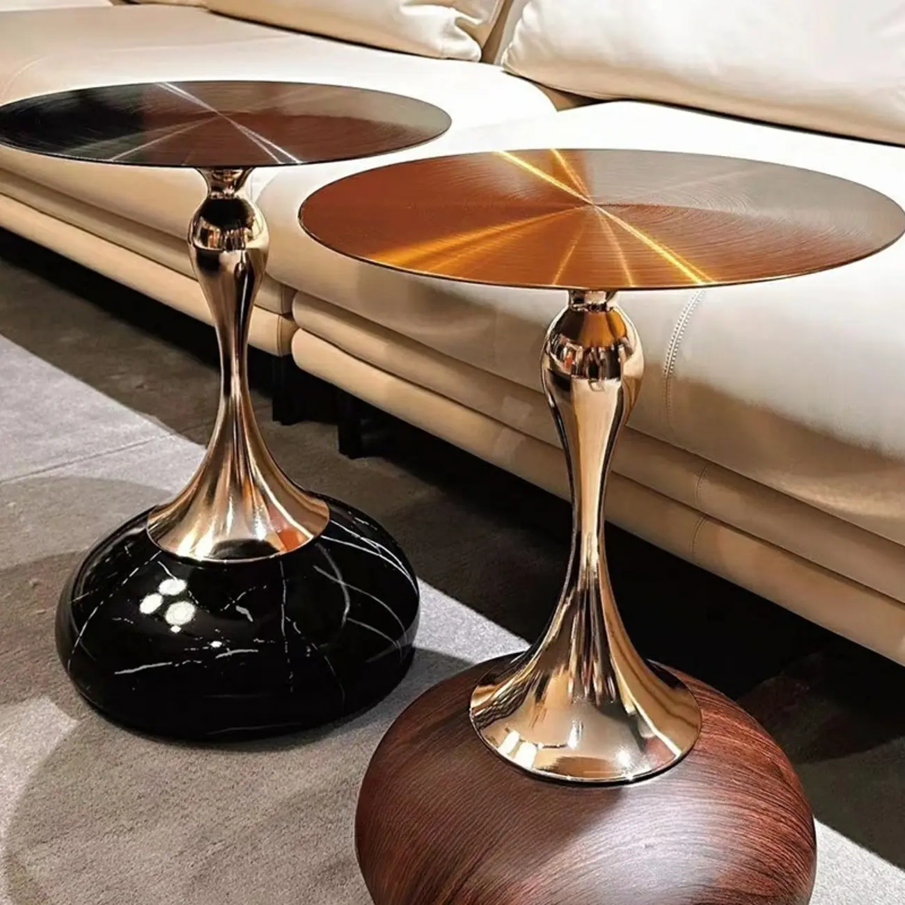 Glam Metal Round End Table with Tulip Base for Living Room Image - 2 | homeyfad