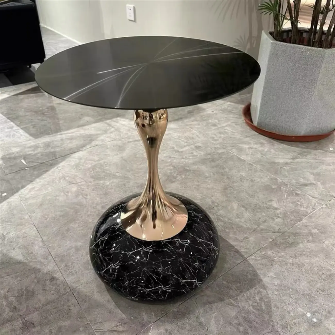 Glam Metal Round End Table with Tulip Base for Living Room Image - 3 | homeyfad