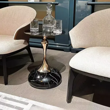 Glam Metal Round End Table with Tulip Base for Living Room Image - 4