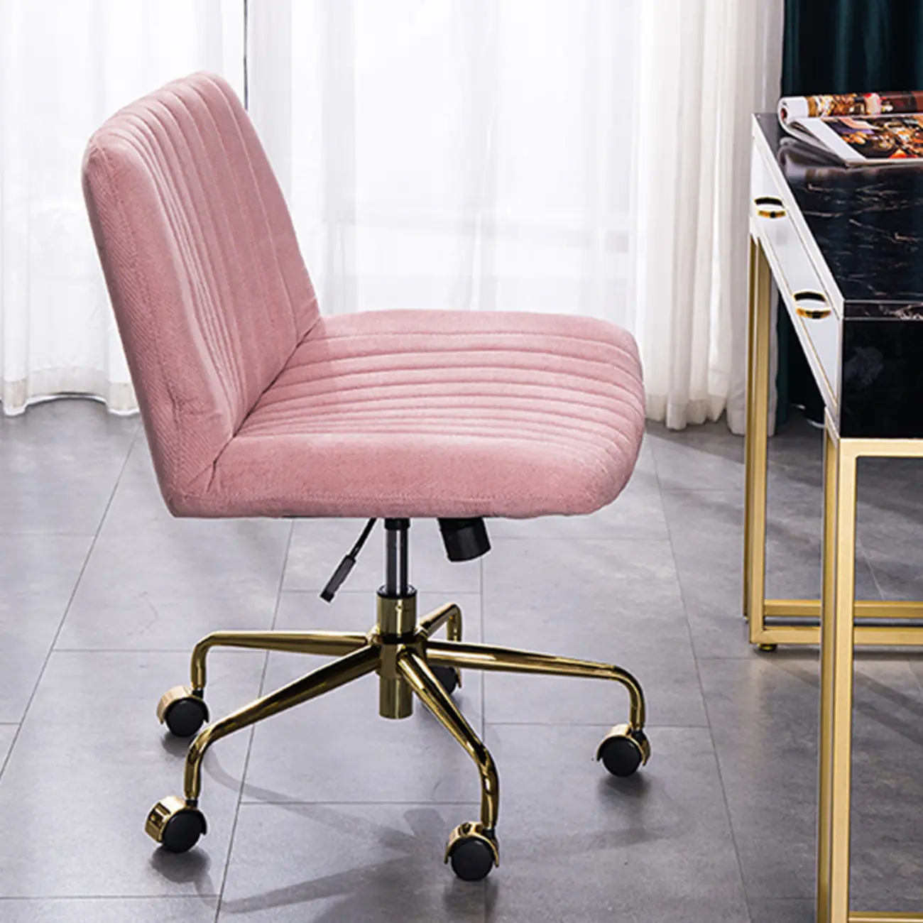 Elegant Gray Linen Upholstered Swivel Office Chair Image - 7 | homeyfad