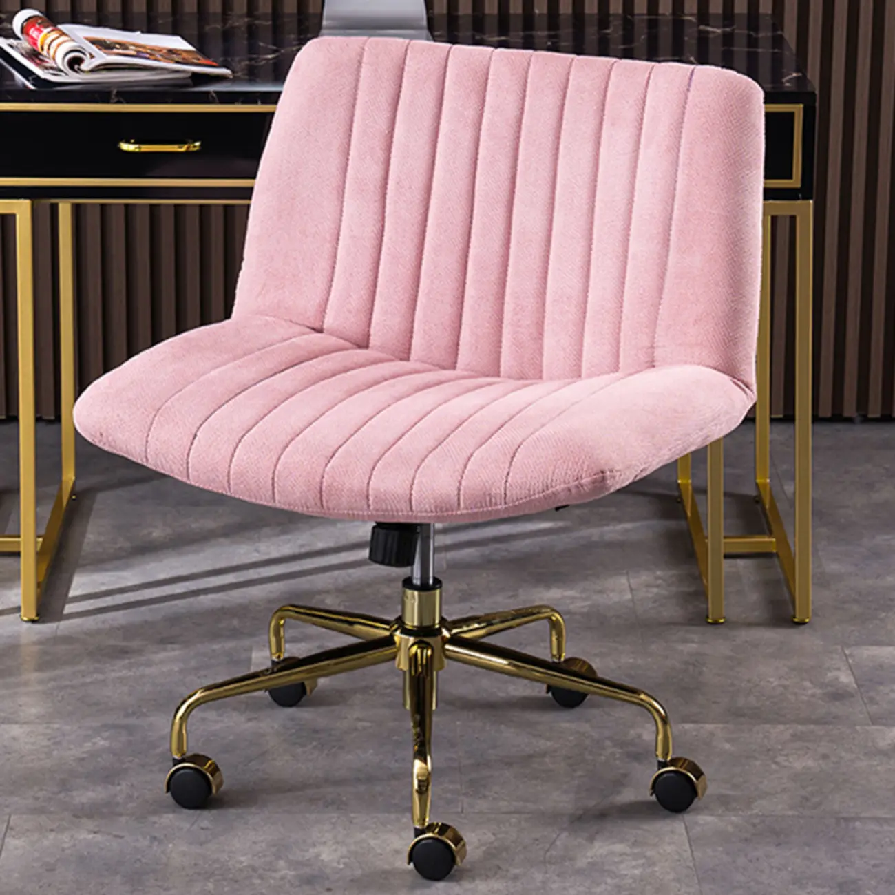 Elegant Gray Linen Upholstered Swivel Office Chair Image - 6 | homeyfad