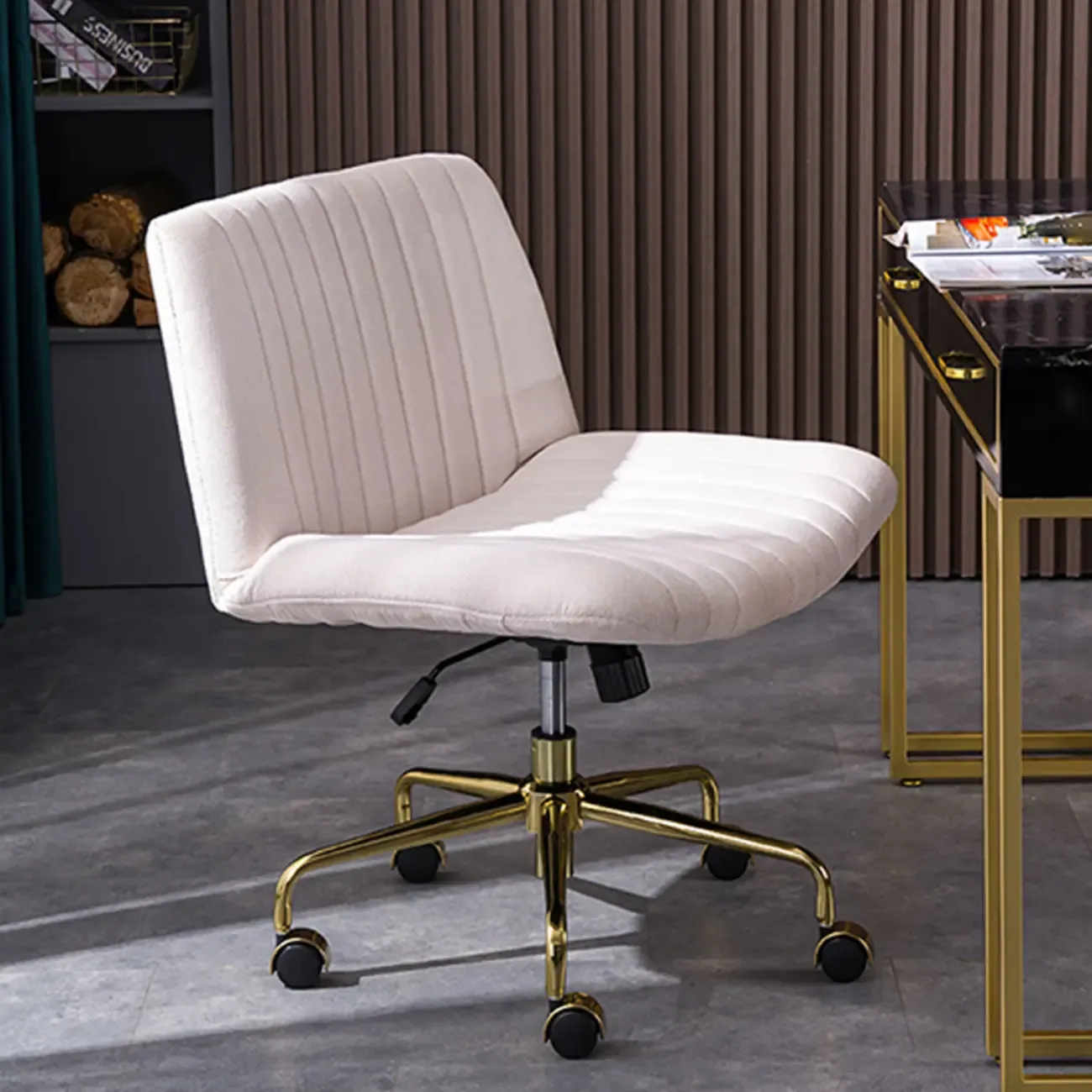 Elegant Gray Linen Upholstered Swivel Office Chair Image - 8