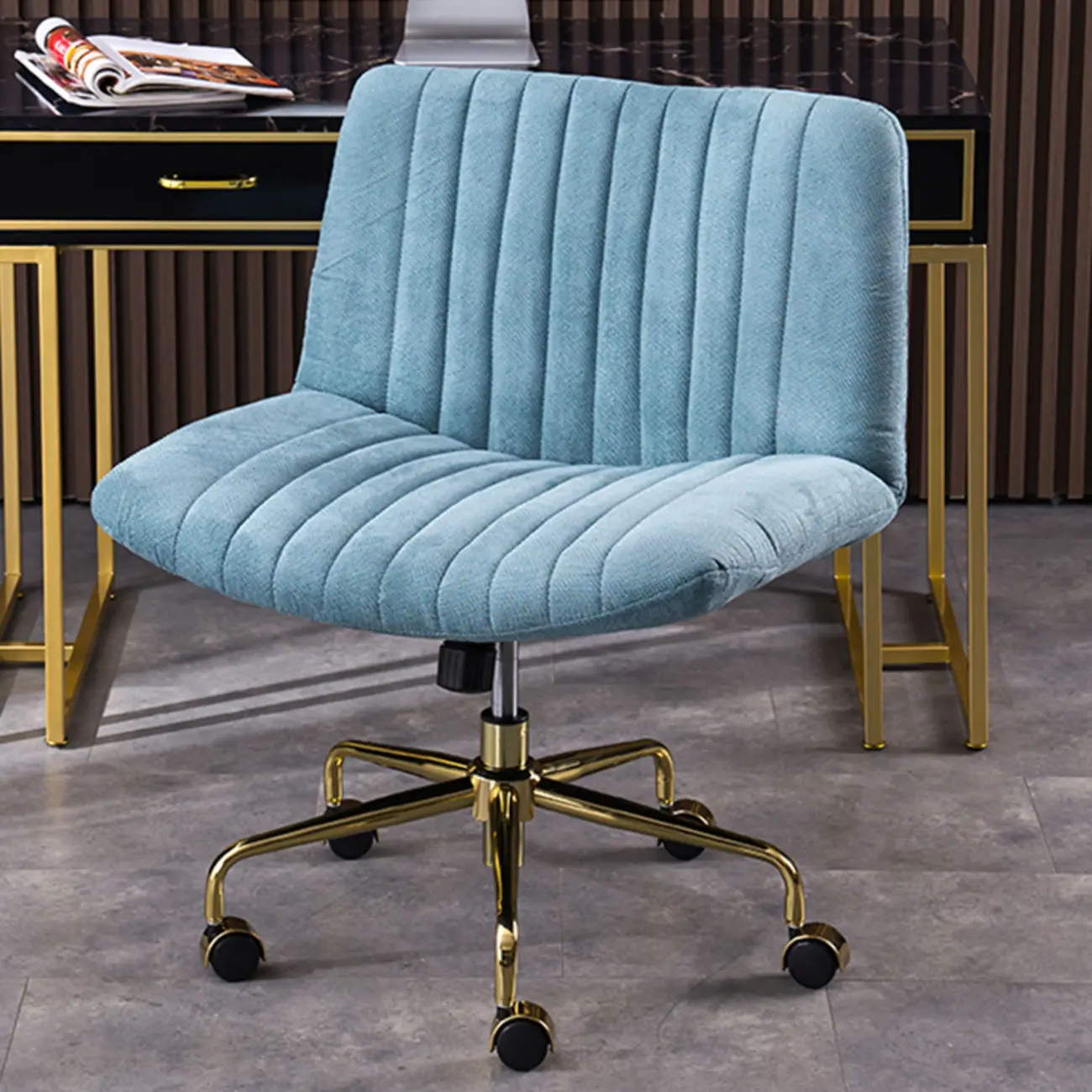 Elegant Gray Linen Upholstered Swivel Office Chair Image - 9 | homeyfad