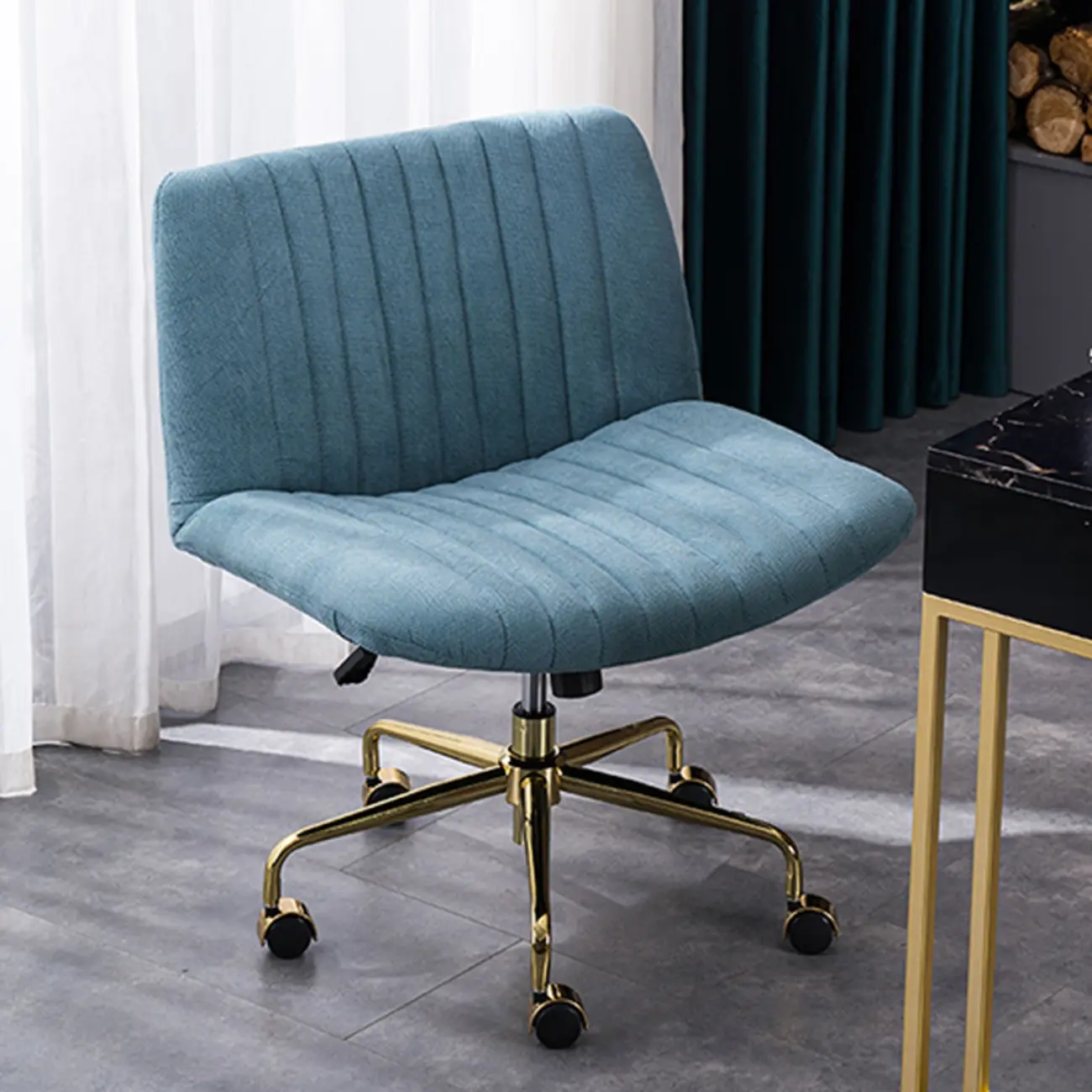 Elegant Gray Linen Upholstered Swivel Office Chair Image - 10 | homeyfad