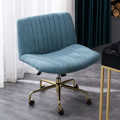 Elegant Gray Linen Upholstered Swivel Office Chair Image - 10