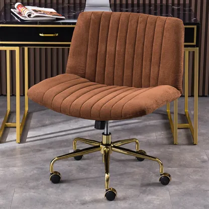 Elegant Gray Linen Upholstered Swivel Office Chair Image - 11