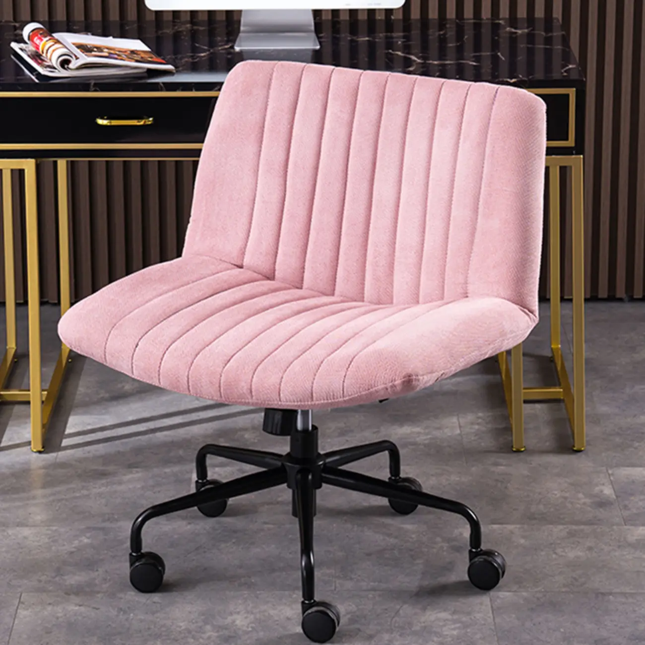 Elegant Gray Linen Upholstered Swivel Office Chair Image - 4 | homeyfad