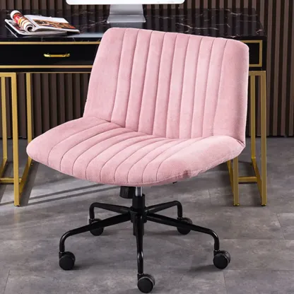 Elegant Gray Linen Upholstered Swivel Office Chair Image - 4