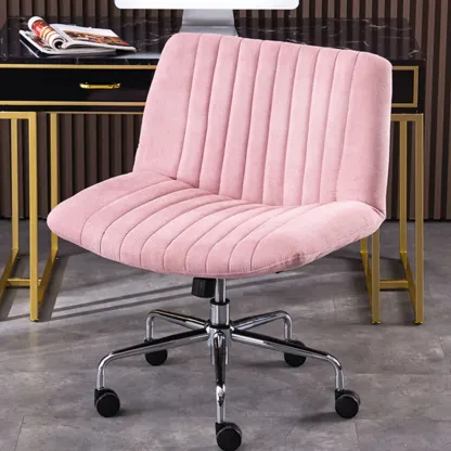 Elegant Gray Linen Upholstered Swivel Office Chair Image - 5