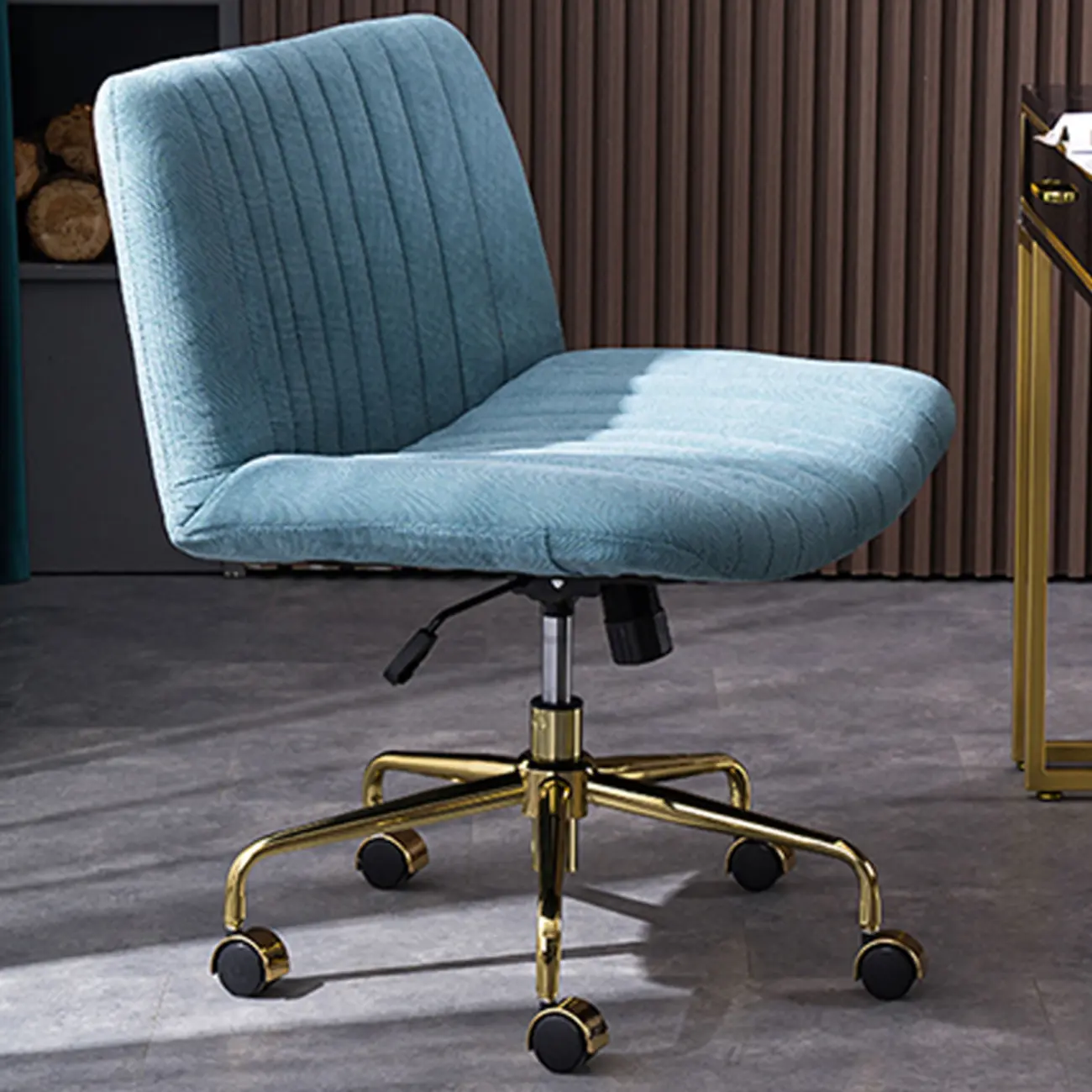 Elegant Gray Linen Upholstered Swivel Office Chair Image - 20 | homeyfad