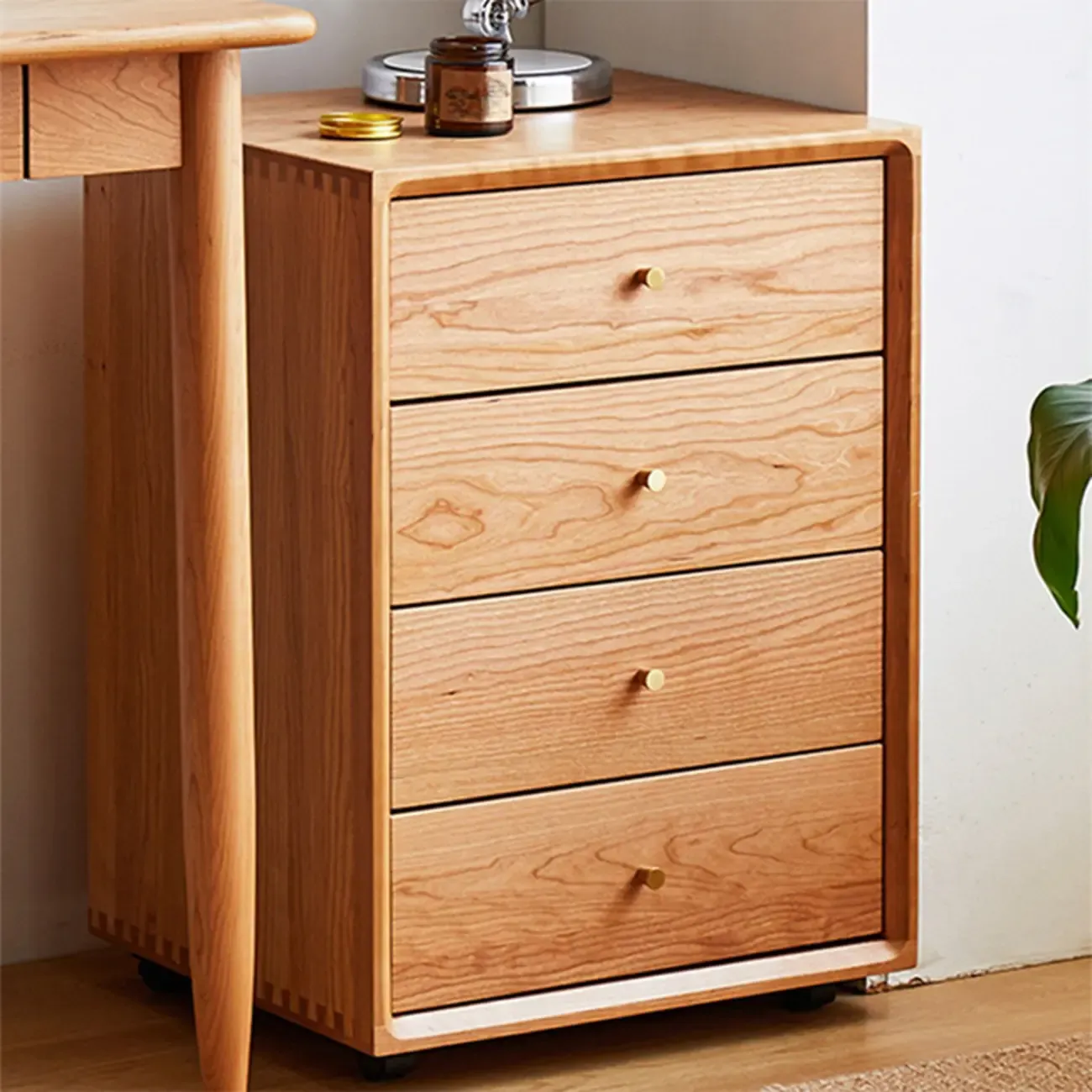 Traditional Natural Wooden Vertical Filing Cabinet with 4 Drawers Image - 4