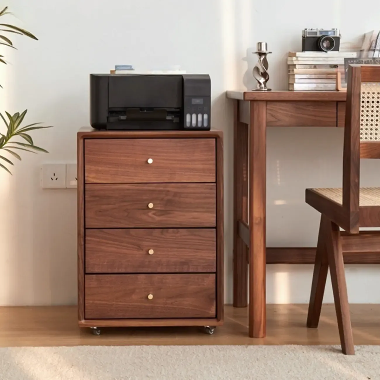 Traditional Natural Wooden Vertical Filing Cabinet with 4 Drawers Image - 5