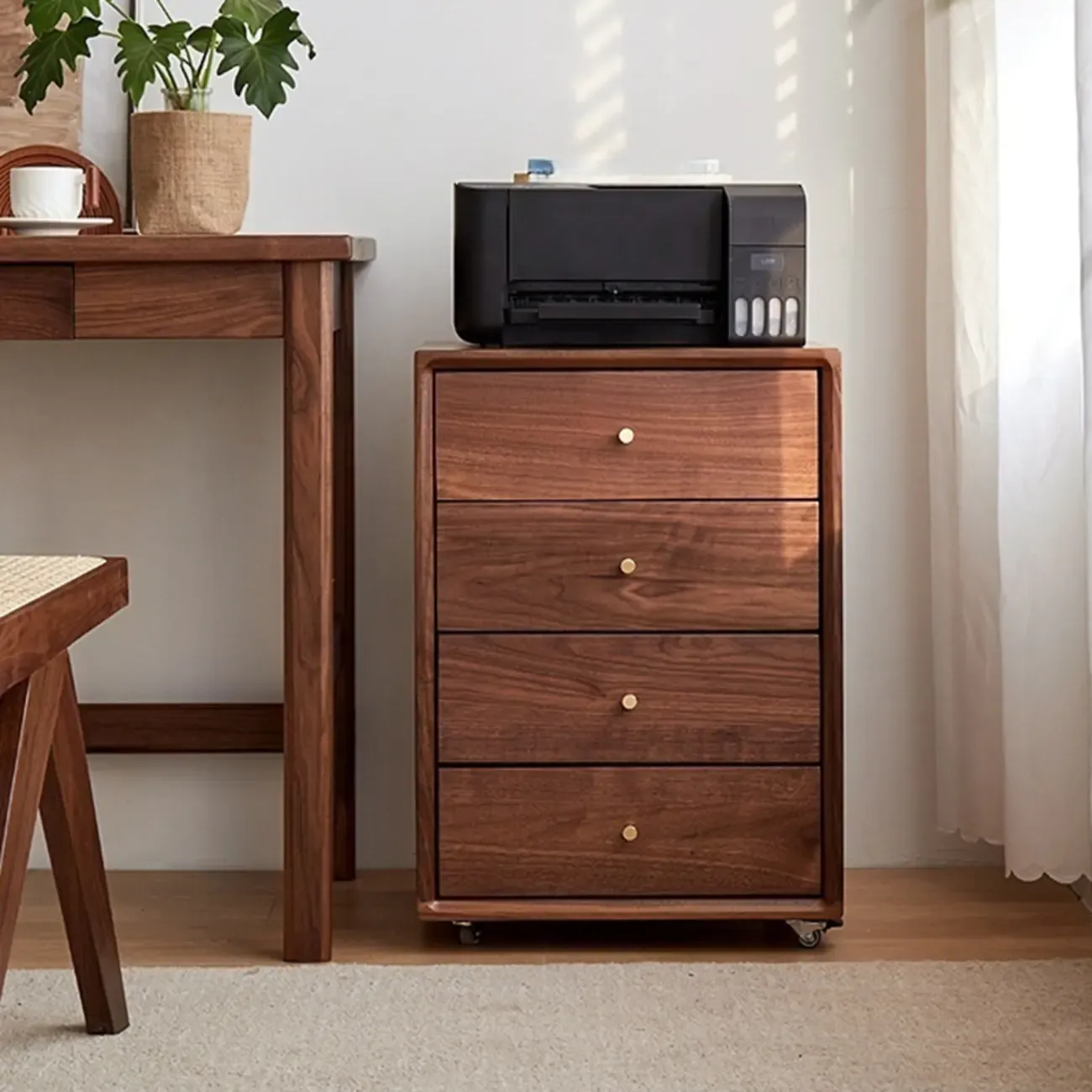 Traditional Natural Wooden Vertical Filing Cabinet with 4 Drawers Image - 2