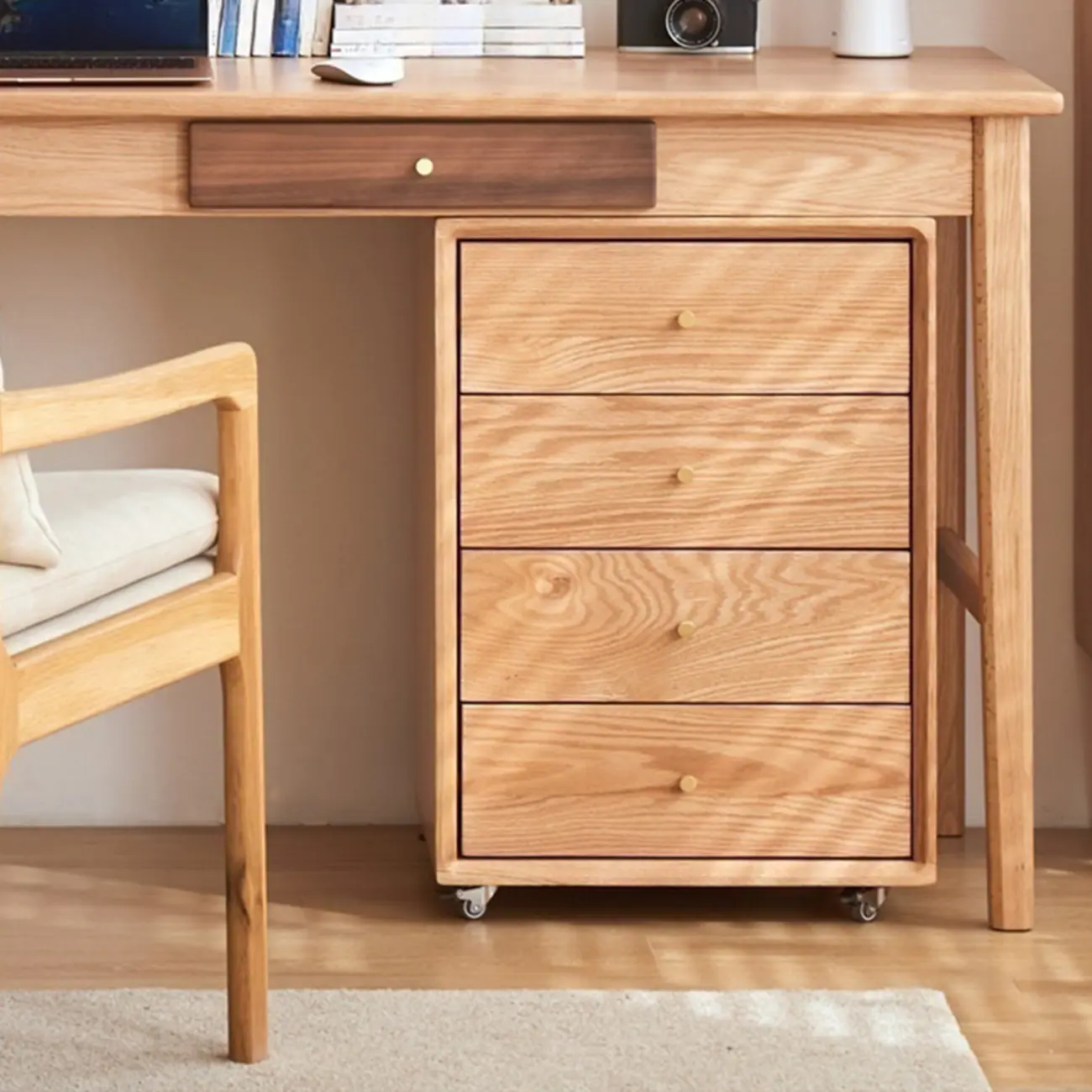 Traditional Natural Wooden Vertical Filing Cabinet with 4 Drawers Image - 6 | homeyfad