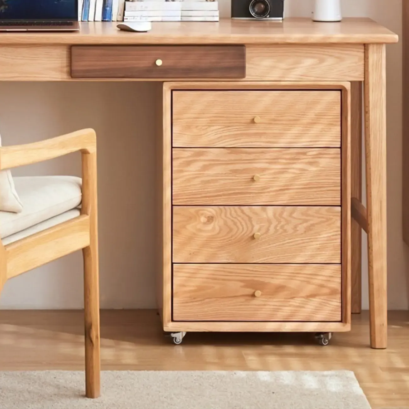 Traditional Natural Wooden Vertical Filing Cabinet with 4 Drawers Image - 6