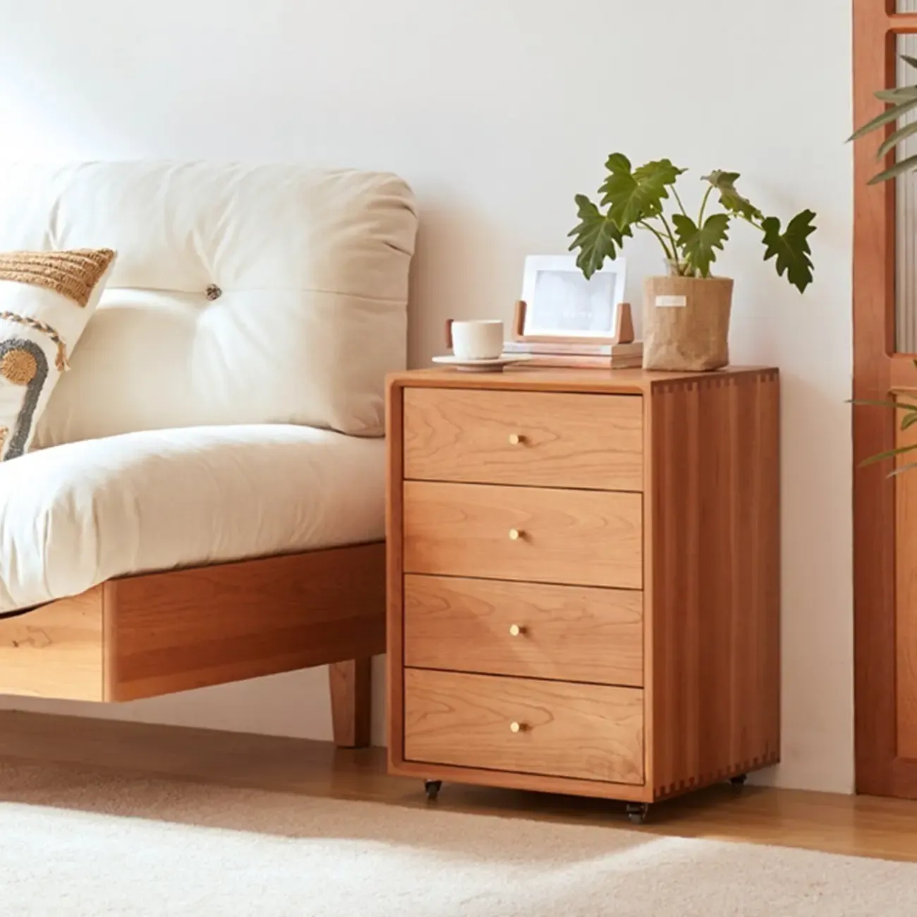 Traditional Natural Wooden Vertical Filing Cabinet with 4 Drawers Image - 3