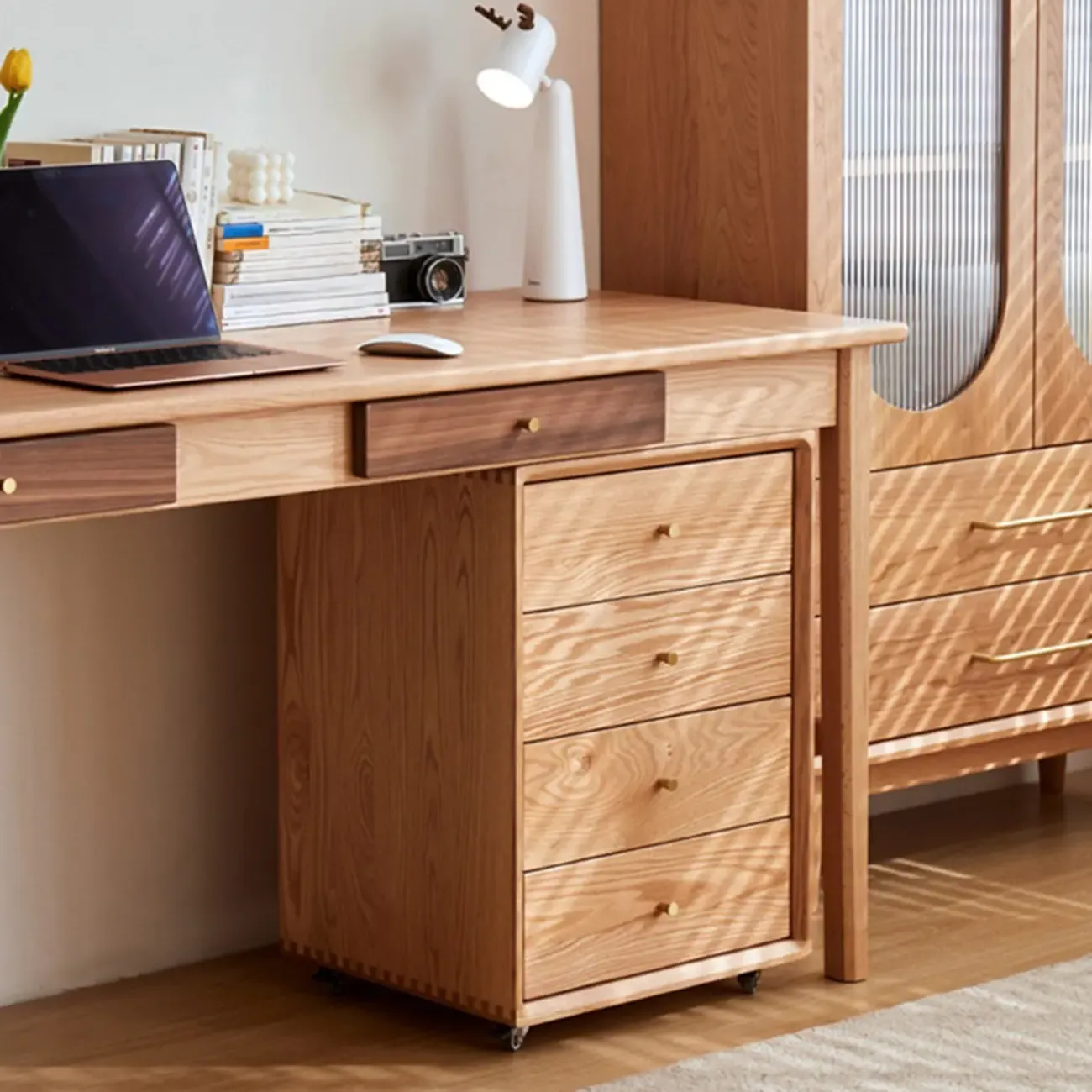Traditional Natural Wooden Vertical Filing Cabinet with 4 Drawers Image - 7