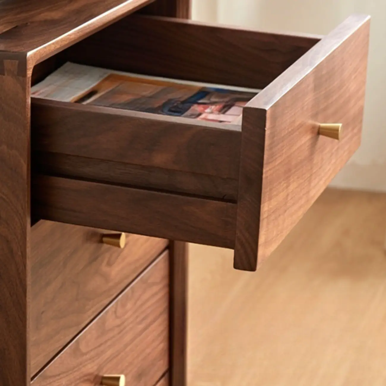 Traditional Natural Wooden Vertical Filing Cabinet with 4 Drawers Image - 10 | homeyfad