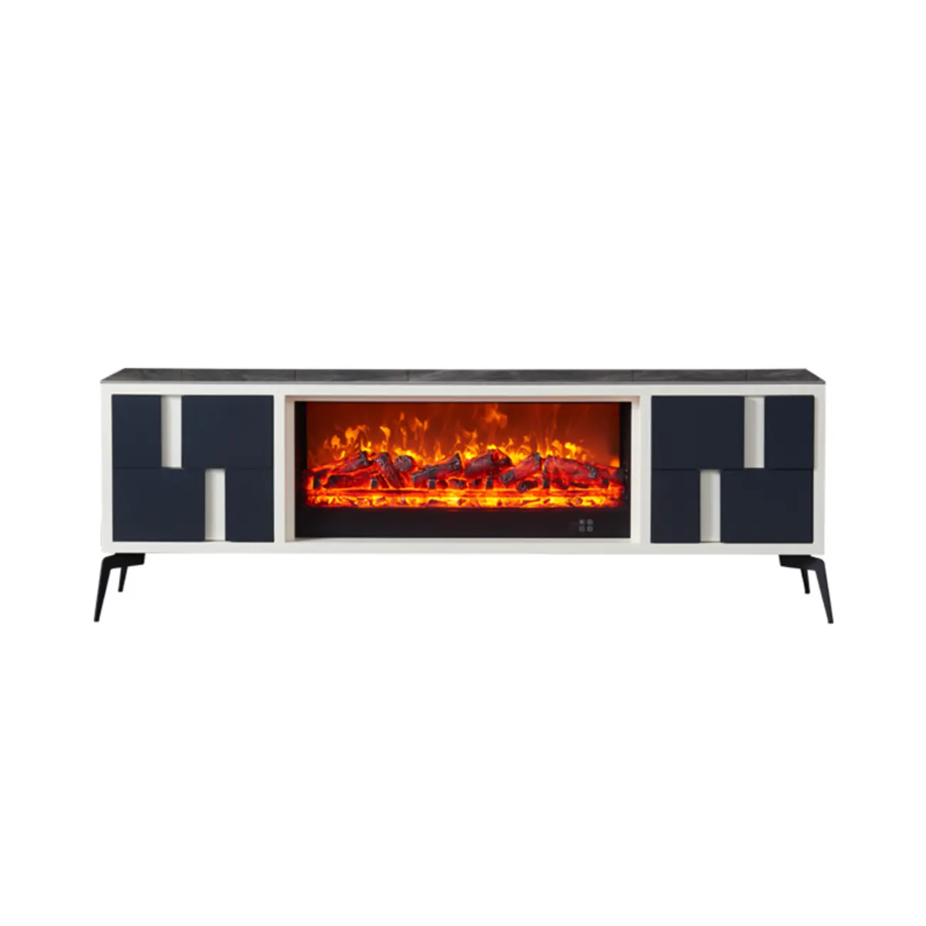 Vintage Stone TV Stand with LED Fireplace & Storage Image - 6 | homeyfad