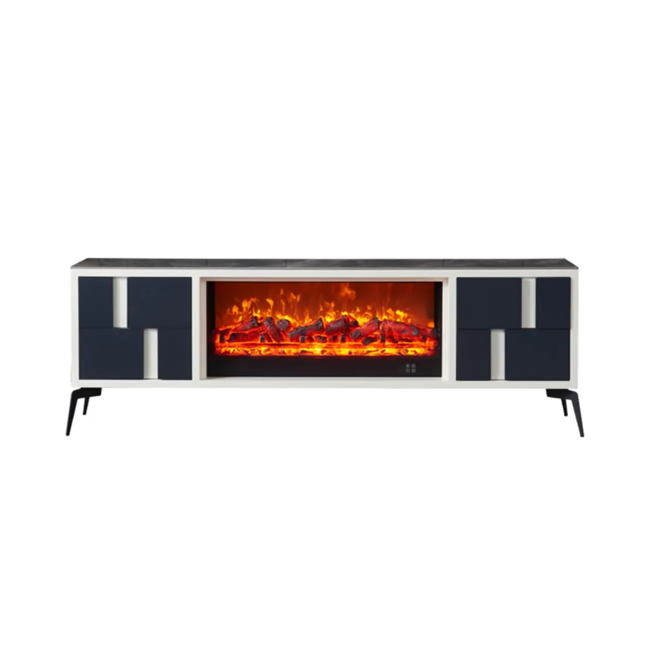 Vintage Stone TV Stand with LED Fireplace & Storage Image - 6