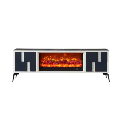 Vintage Stone TV Stand with LED Fireplace & Storage Image - 6