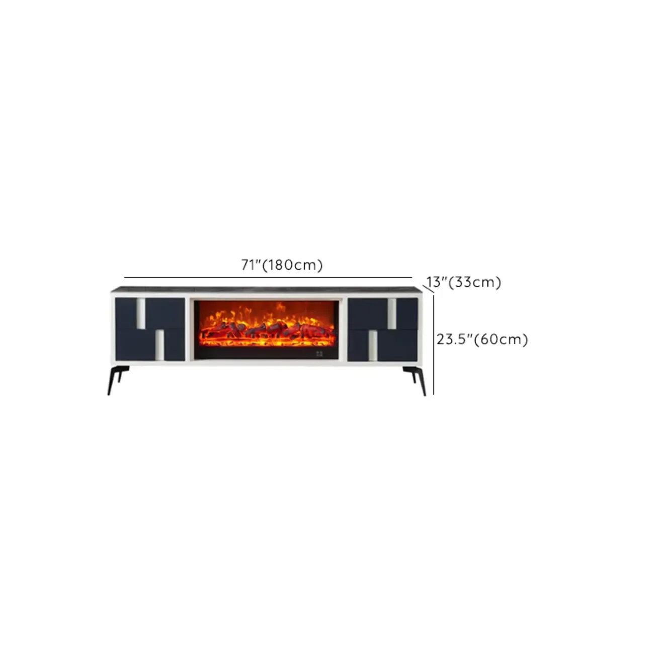 Vintage Stone TV Stand with LED Fireplace & Storage #size
