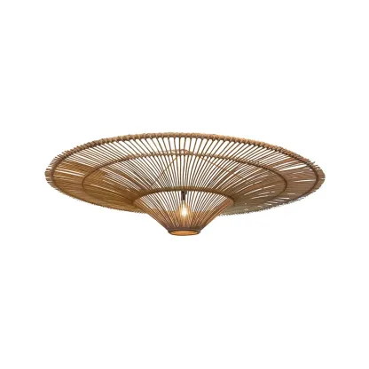 Natural Woven Rattan Bohemian Semi Flush Ceiling Light Image - 5