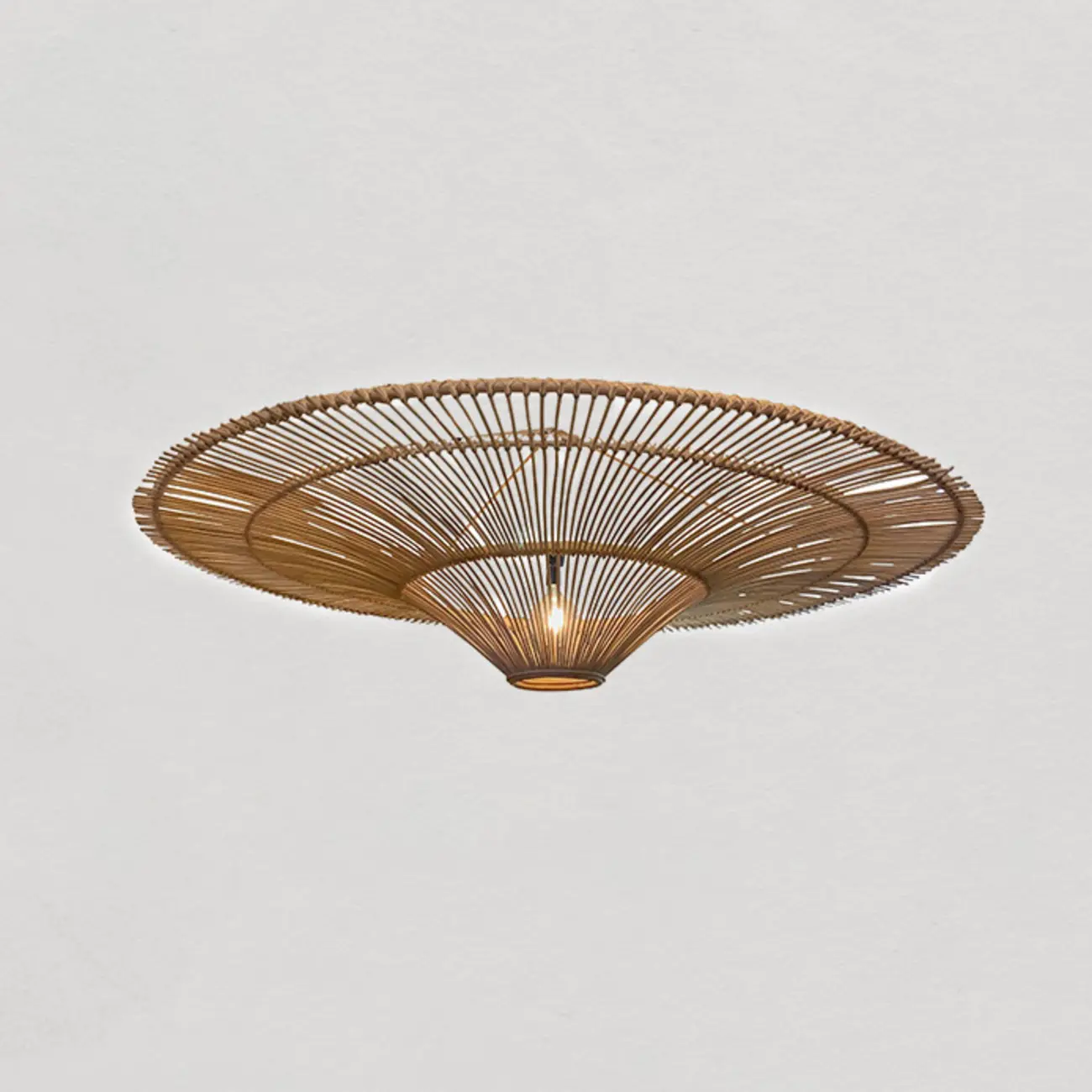 Natural Woven Rattan Bohemian Semi Flush Ceiling Light Image - 6 | homeyfad