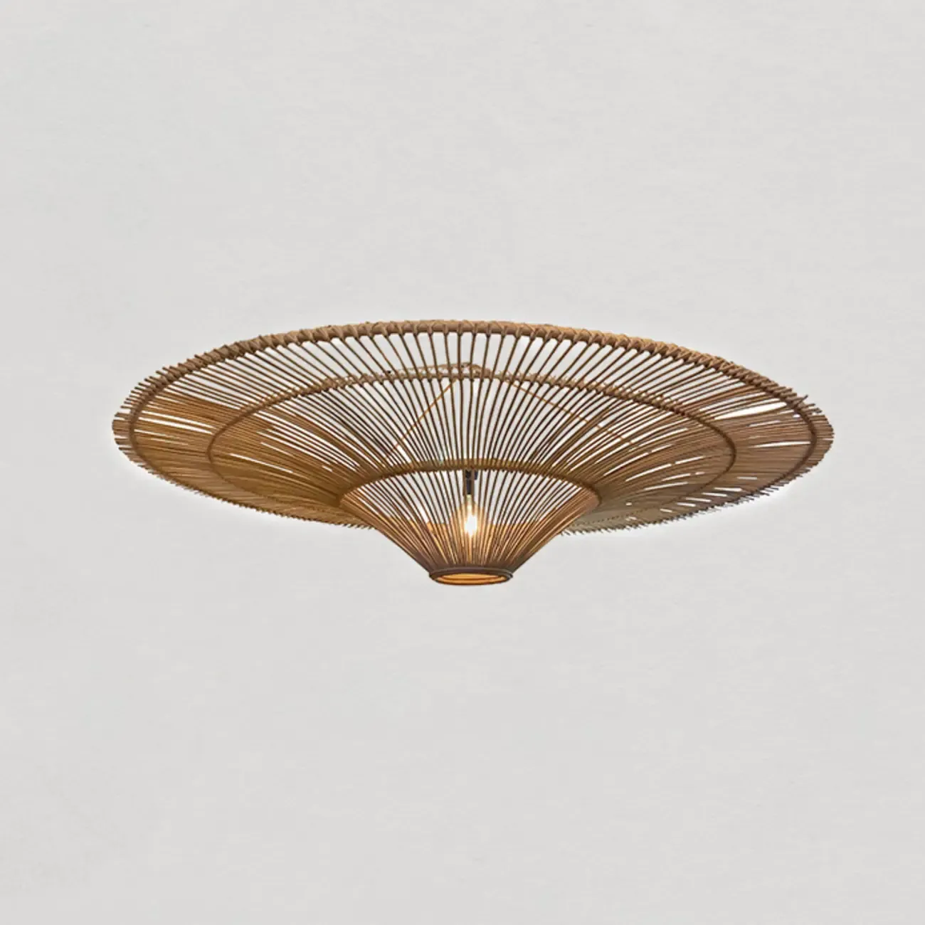 Natural Woven Rattan Bohemian Semi Flush Ceiling Light Image - 6
