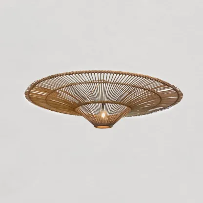 Natural Woven Rattan Bohemian Semi Flush Ceiling Light Image - 6