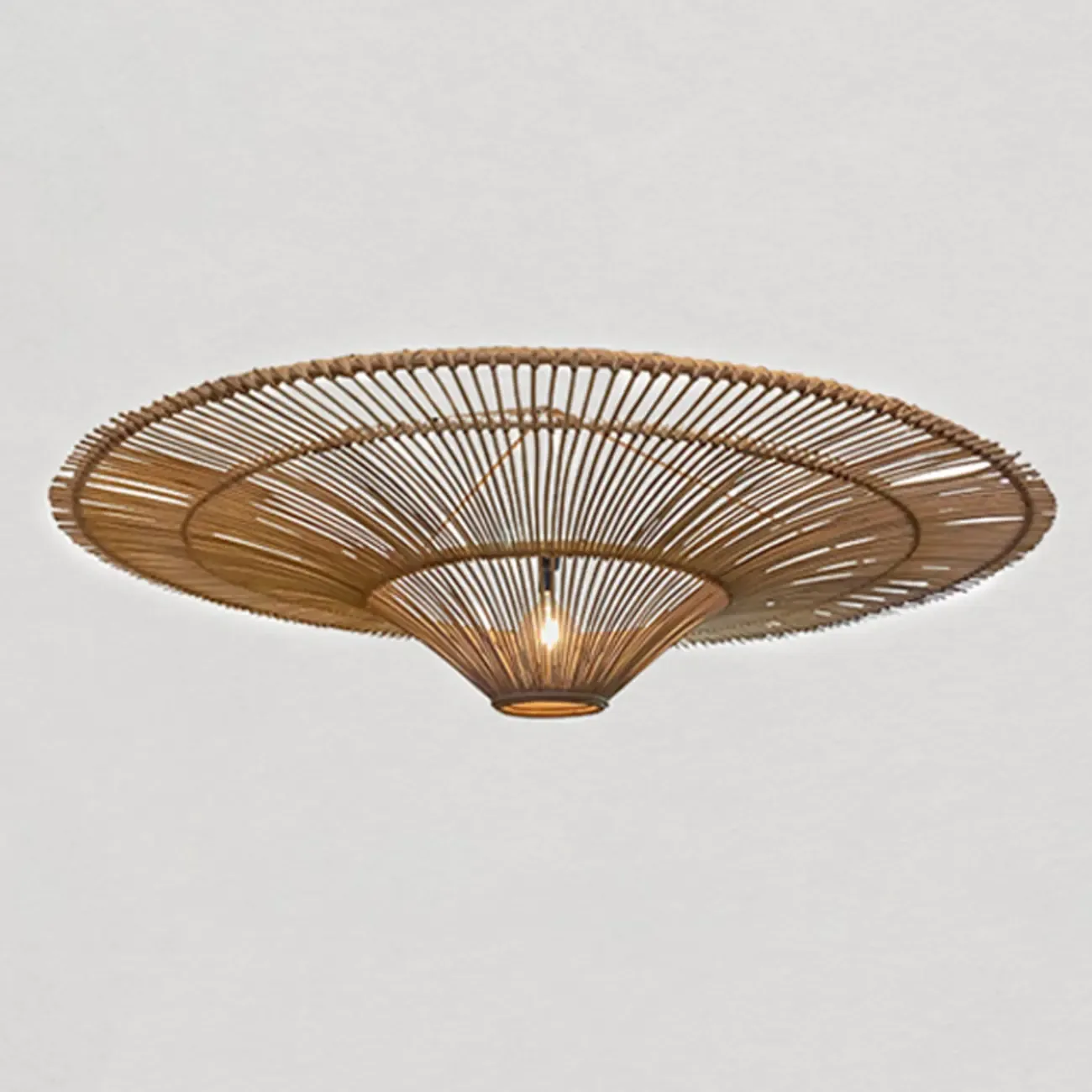 Natural Woven Rattan Bohemian Semi Flush Ceiling Light Image - 7