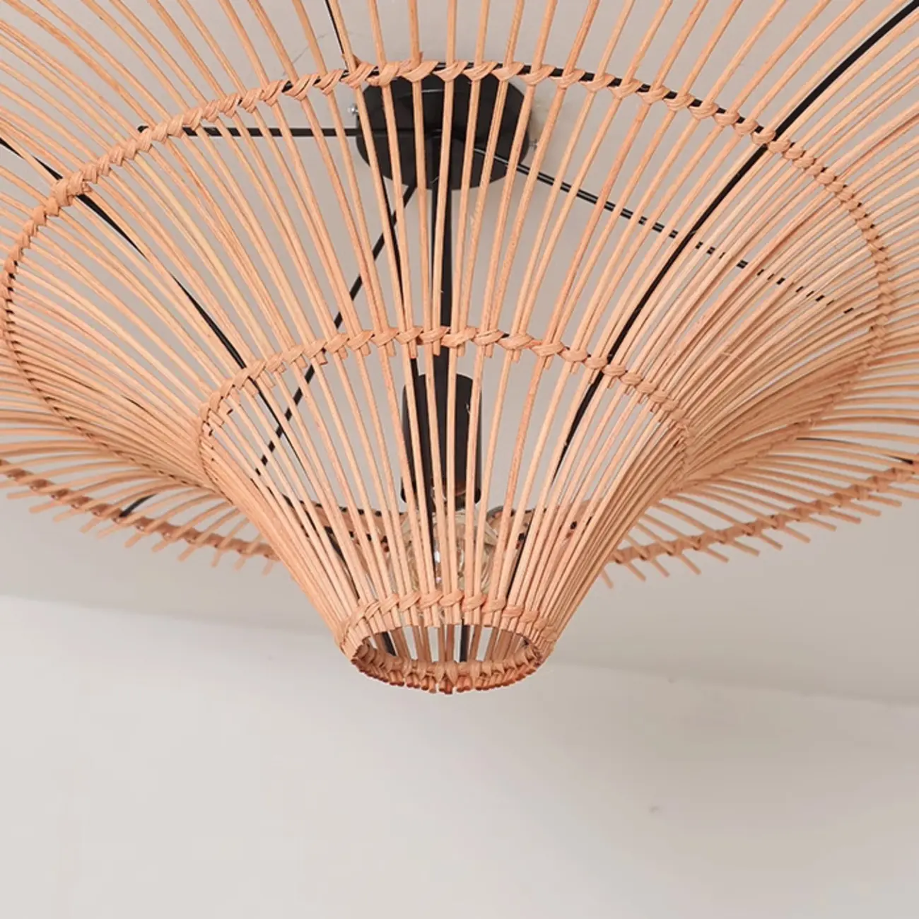 Natural Woven Rattan Bohemian Semi Flush Ceiling Light Image - 9 | homeyfad