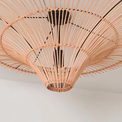 Natural Woven Rattan Bohemian Semi Flush Ceiling Light Image - 9