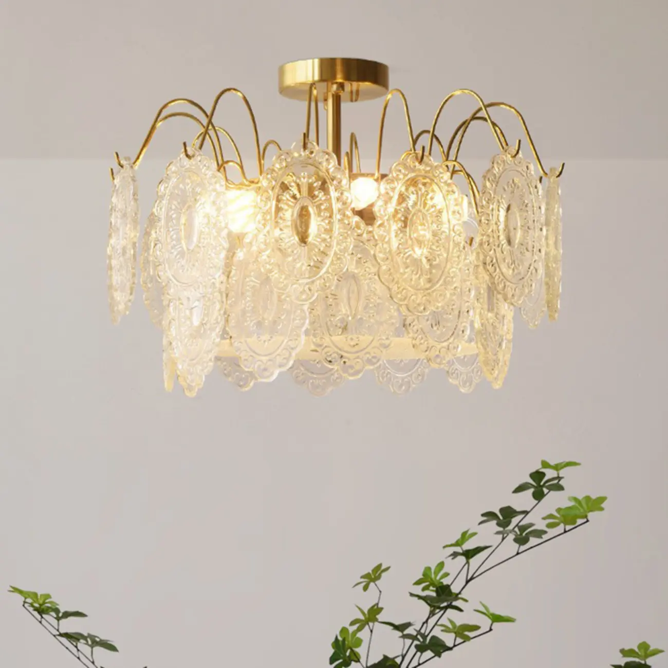 Elegant Round Gold Clear Glass Semi Flush Ceiling Light  Image - 1 | homeyfad