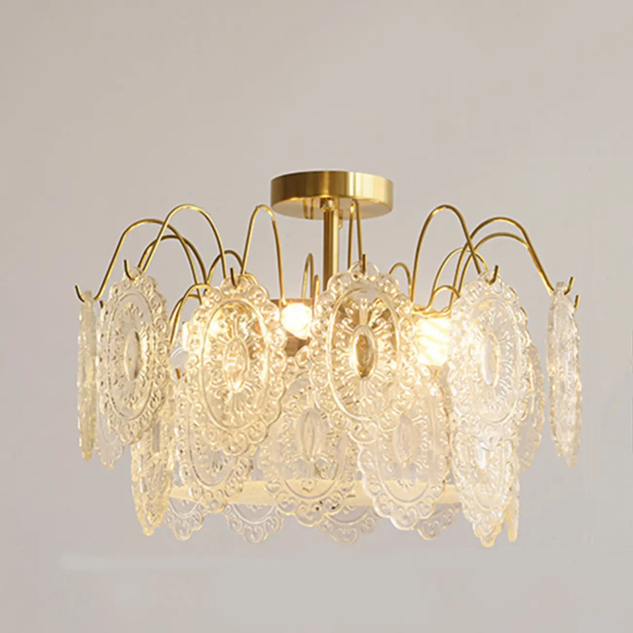 Elegant Round Gold Clear Glass Semi Flush Ceiling Light  Image - 2 | homeyfad