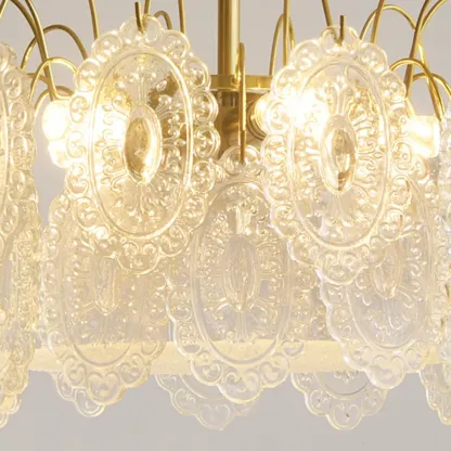 Crystal Drum Shade Gold Semi Flush Ceiling Light Image - 8