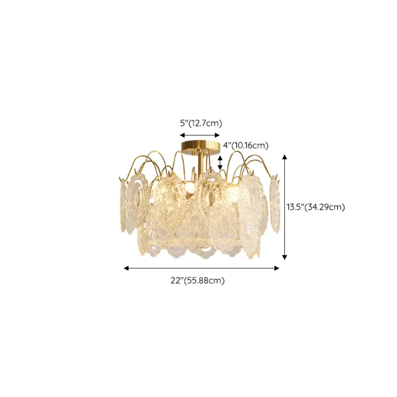 Crystal Drum Shade Gold Semi Flush Ceiling Light Image - 10