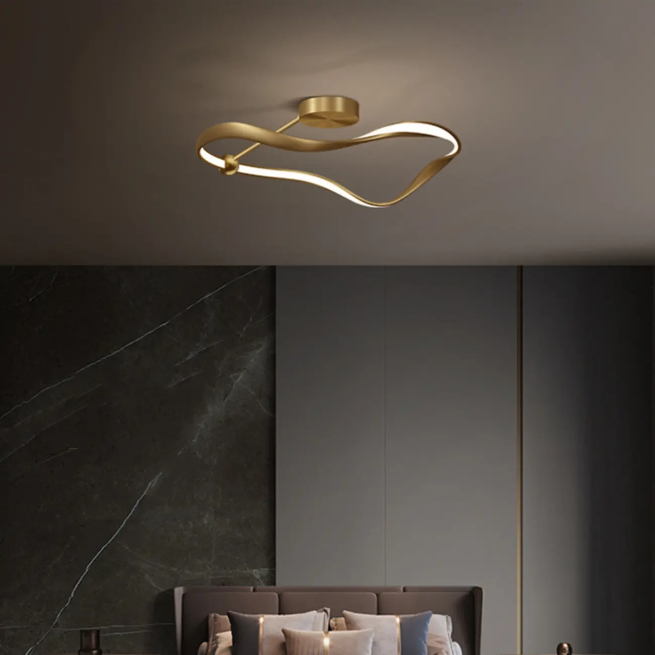 Stylish Geometric Gold Semi Flush Ceiling Light 3-Gear Dimming Image - 2 | homeyfad