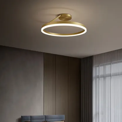 Stylish Geometric Gold Semi Flush Ceiling Light 3-Gear Dimming Image - 1