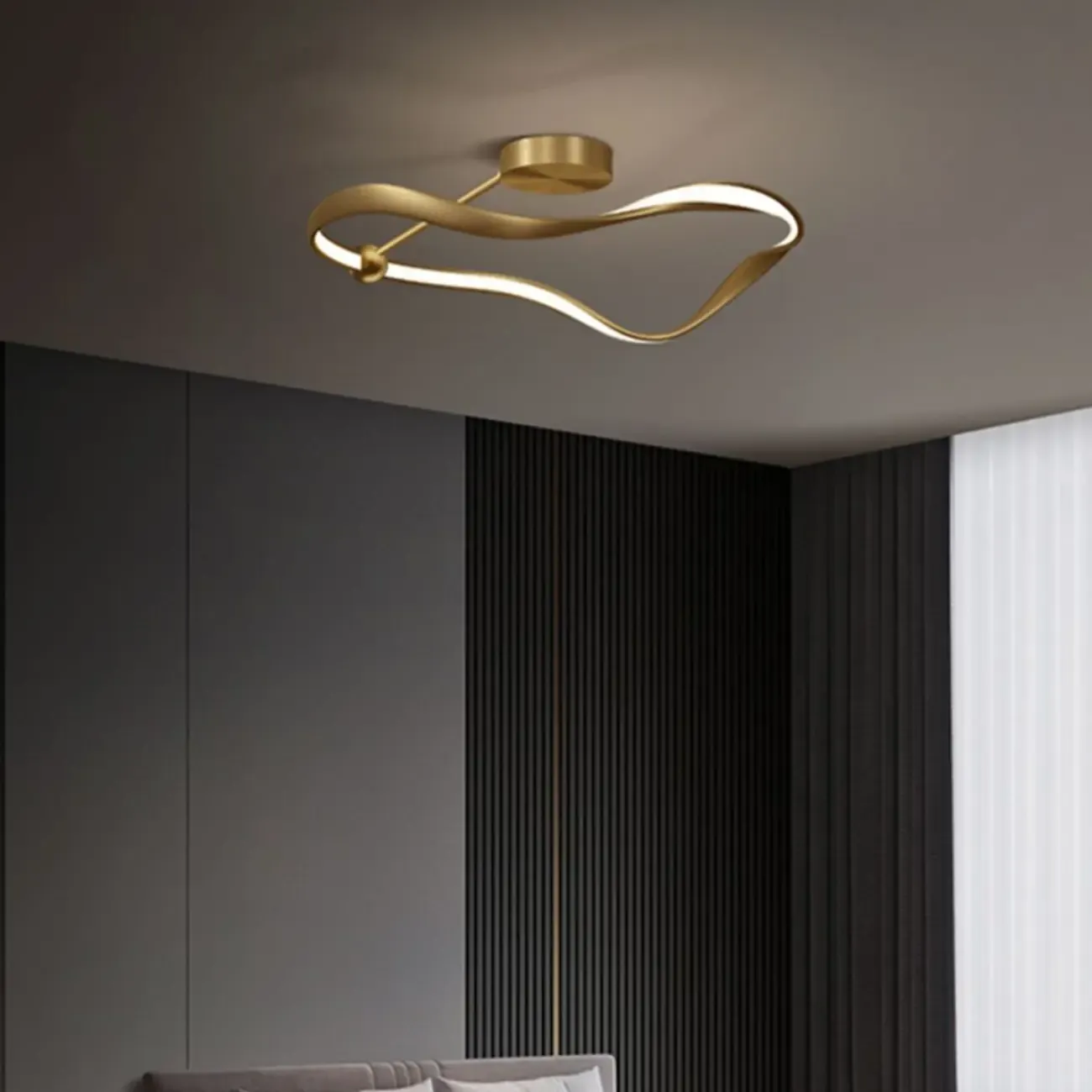 Stylish Geometric Gold Semi Flush Ceiling Light 3-Gear Dimming Image - 3