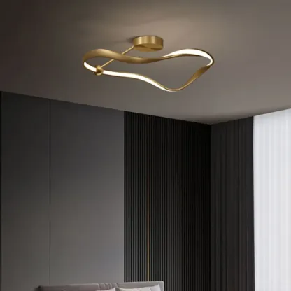 Stylish Geometric Gold Semi Flush Ceiling Light 3-Gear Dimming Image - 3
