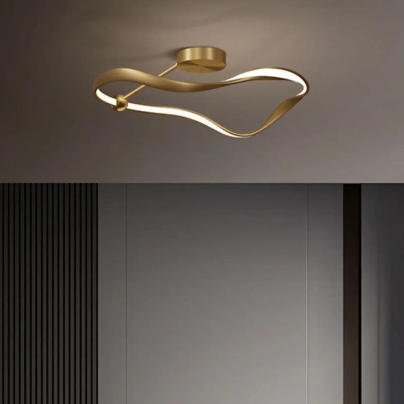 Stylish Geometric Gold Semi Flush Ceiling Light 3-Gear Dimming Image - 4 | homeyfad