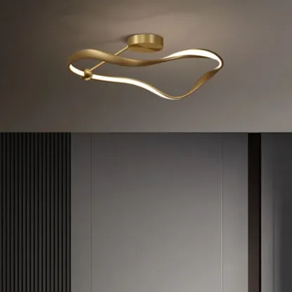 Stylish Geometric Gold Semi Flush Ceiling Light 3-Gear Dimming Image - 4