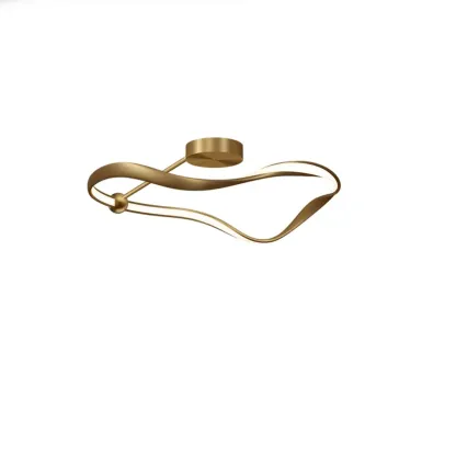 Stylish Geometric Gold Semi Flush Ceiling Light 3-Gear Dimming Image - 11